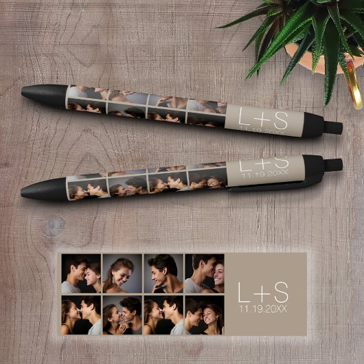 Creëer Your Own Wedding Photo Collage Monogram Zwarte Inkt Pen