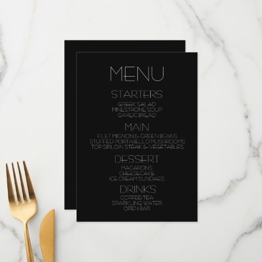 Creëer Your Own - Zwart minimalistisch menu (Voorkant / Achterkant in situ)