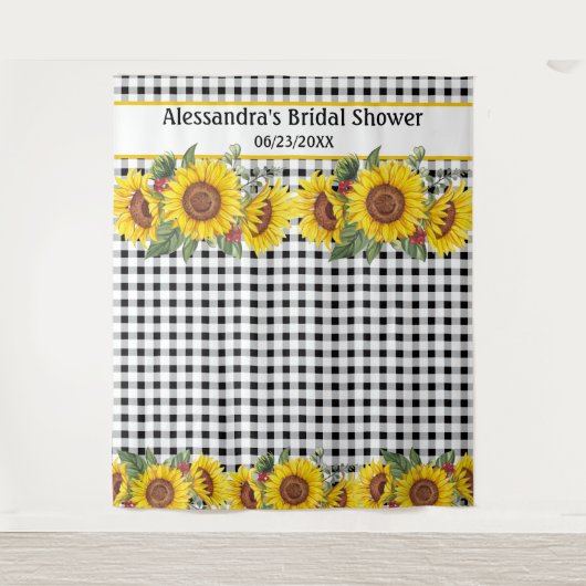 Creëer Your Photo Booth Backdrop Gingham Sunflower Wandkleed (Voorkant)