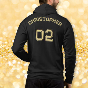 Creëer Zwart Goud Speler Naam Jersey Nummer Mannen Hoodie