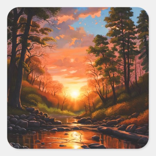 Creek Bank Sunrise Vierkante Sticker (Voorkant)