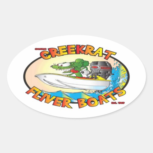 Creekrat Cartoons Fliver Boat Fun Decals Ovale Sticker (Voorkant)