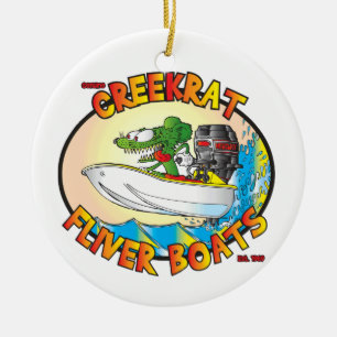 Creekrat Cartoons Fliver Boat Fun Kerstmis Keramisch Ornament