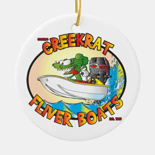 Creekrat Cartoons Fliver Boat Fun Kerstmis Keramisch Ornament (Voorkant)