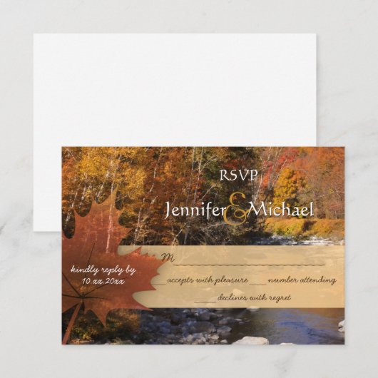 Creekside bossen esdoornblad herfstbruiloft RSVP (Voorkant / Achterkant)