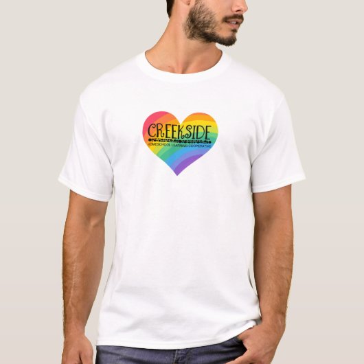 creekside logo in a rainbow heart t-shirt (Voorkant)