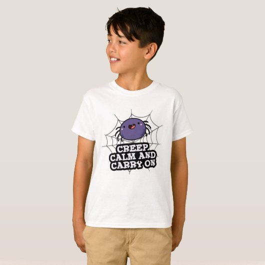 Creep Calm en draak met Funny Spider Pun T-shirt (Voorkant volledig)