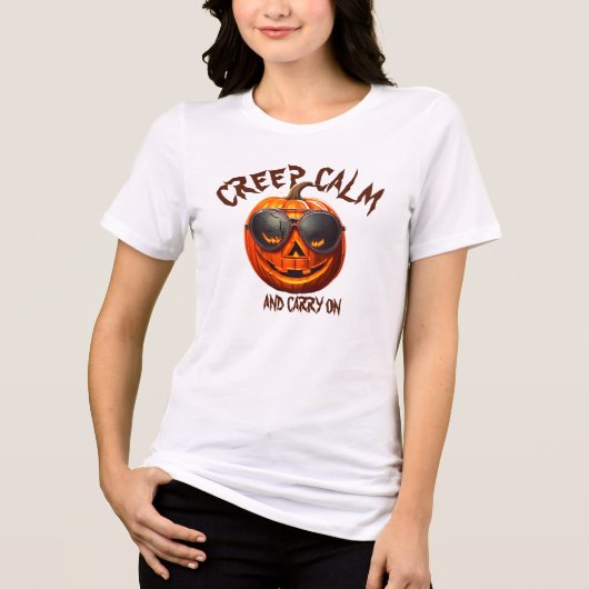 Creep Calm Halloween Pumpkin Monster Kostuum Tri-Blend Shirt (Voorkant)