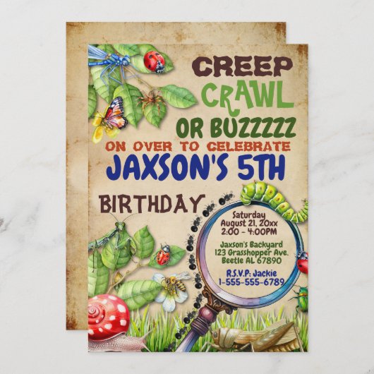 Creep, Crawl of Buzzzz Jongens Bug Verjaardagsfees Kaart (Voorkant / Achterkant)