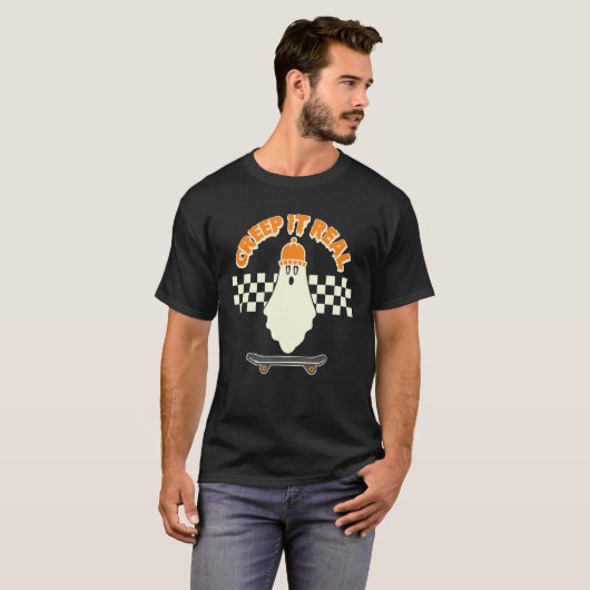 Creep het echte Ghost Skater Boy Skateboard Bean T-shirt (Voorkant volledig)