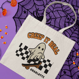 Creep het Echte Halloween Skateboarding Ghost Name Tote Bag