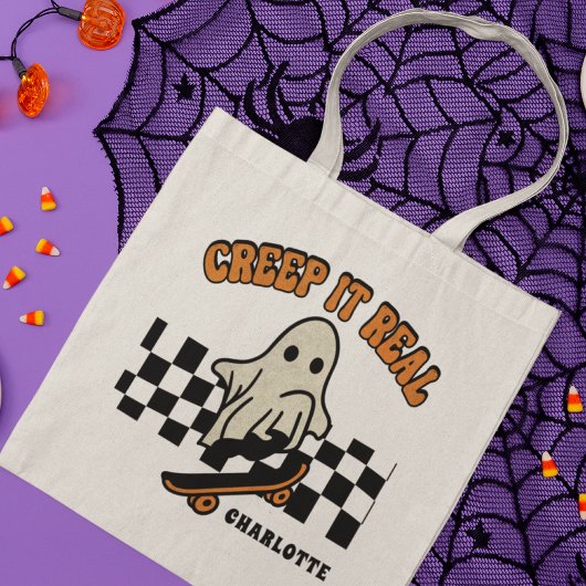 Creep het Echte Halloween Skateboarding Ghost Name Tote Bag