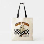 Creep het Echte Halloween Skateboarding Ghost Name Tote Bag (Achterkant)