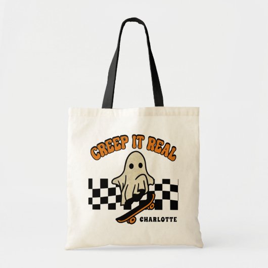 Creep het Echte Halloween Skateboarding Ghost Name Tote Bag (Voorkant)
