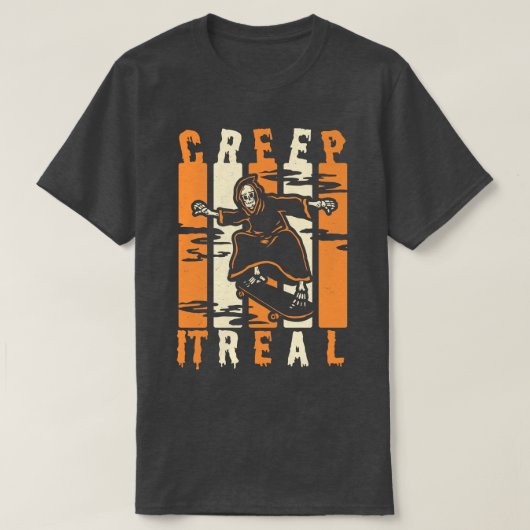 Creep het echte spoky Halloween Skeleton Skateboar T-shirt (Design voorkant)