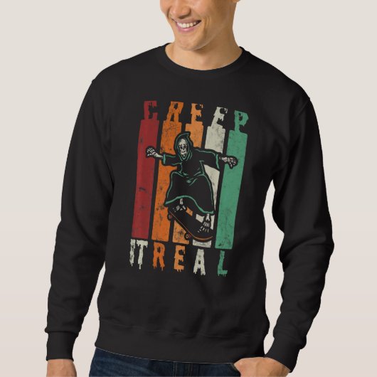 Creep het echte spoky Halloween Skeleton Skateboar Trui (Voorkant)