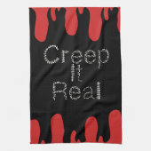 Creep het Real Hand Drawn Font Blood Halloween Theedoek (Verticaal)