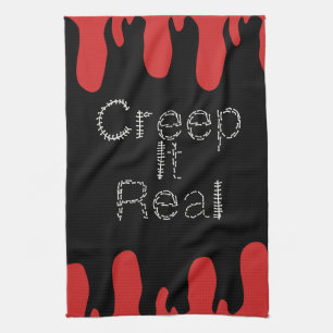 Creep het Real Hand Drawn Font Blood Halloween Theedoek