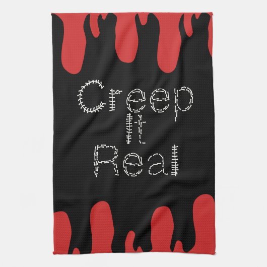 Creep het Real Hand Drawn Font Blood Halloween Theedoek (Verticaal)
