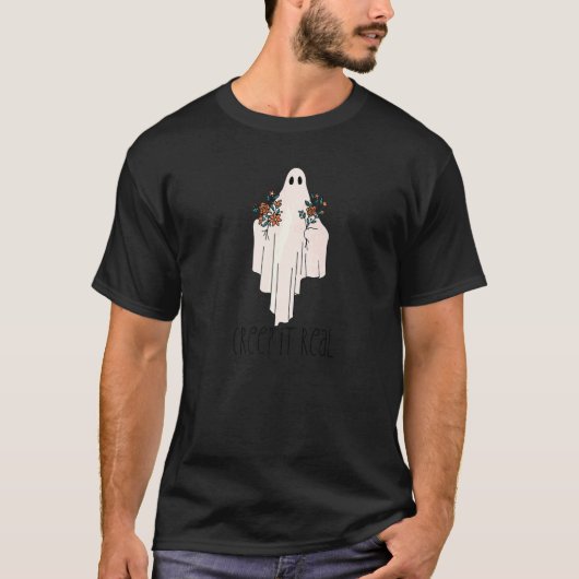 CREEP IT ECHT Halloween spook met bloemen meme T-shirt (Voorkant)