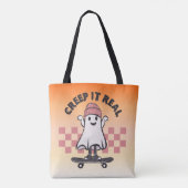 Creep it Echt Skateboarden Ghost Sinaasappel Hallo Tote Bag (Achterkant)