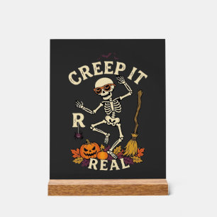 Creep It Real Dansend Skelet Pompoen Bezem_1 Acryl Bord