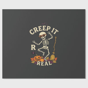 Creep It Real Dansend Skelet Pompoen Bezem_1 Cadeaupapier