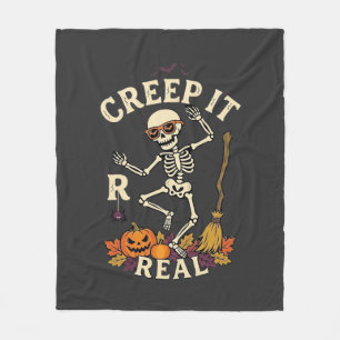 Creep It Real Dansend Skelet Pompoen Bezem_1 Fleece Deken