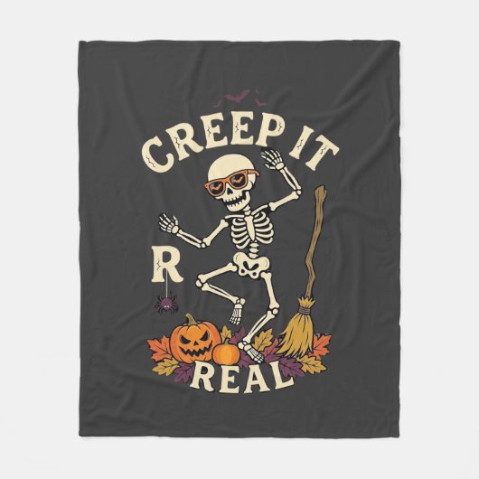 Creep It Real Dansend Skelet Pompoen Bezem_1 Fleece Deken (Voorkant)