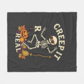 Creep It Real Dansend Skelet Pompoen Bezem_1 Fleece Deken (Voorkant (Horizontaal))