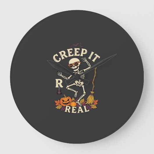 Creep It Real Dansend Skelet Pompoen Bezem_1 Grote Klok (Voorkant)