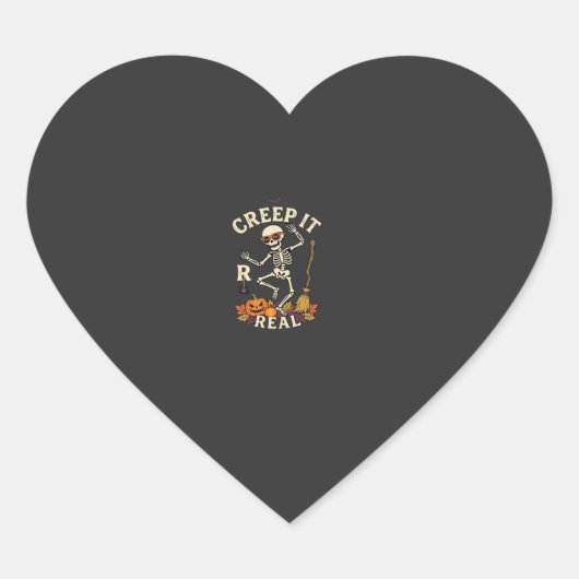 Creep It Real Dansend Skelet Pompoen Bezem_1 Hart Sticker (Voorkant)