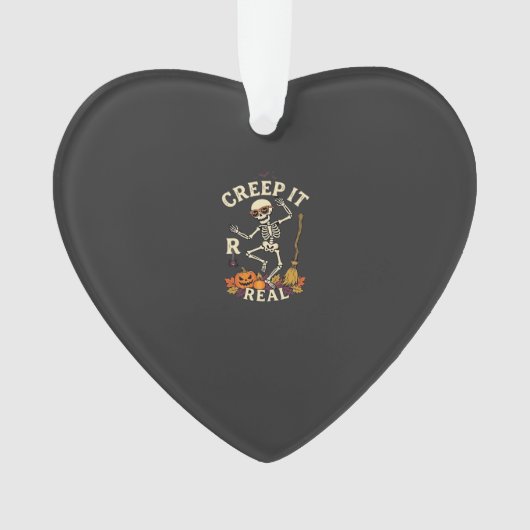 Creep It Real Dansend Skelet Pompoen Bezem_1 Ornament (voorkant)