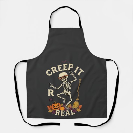 Creep It Real Dansend Skelet Pompoen Bezem_1 Schort (Voorkant)