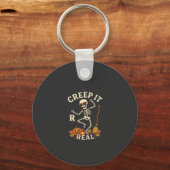 Creep It Real Dansend Skelet Pompoen Bezem_1 Sleutelhanger (Voorkant)