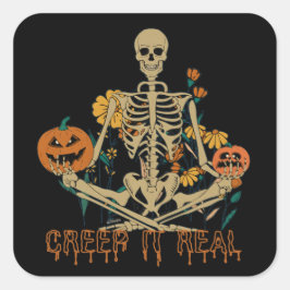 CREEP IT REAL eng Halloween skeletpompoen Vierkante Sticker