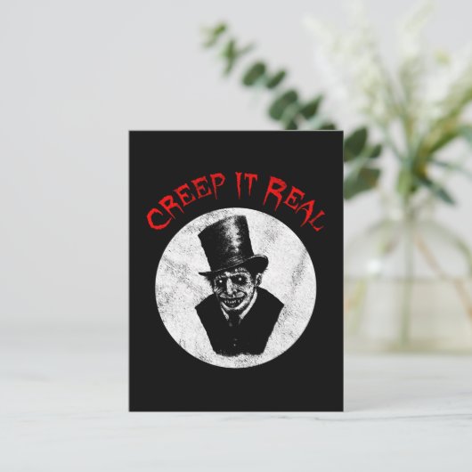 Creep it Real Funny Creepy Halloween Costume Briefkaart (Staand voorkant)
