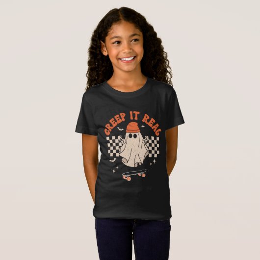 Creep It Real Funny Skater Ghost Halloween T-shirt (Voorkant volledig)