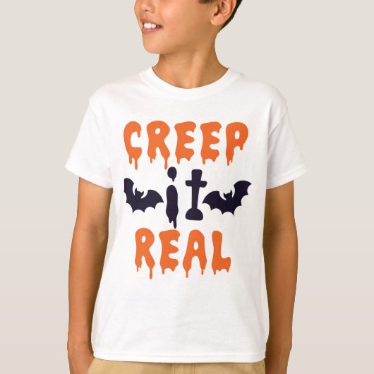"Creep it Real"-Gezegde met Bats Halloween T-shirt (Voorkant)