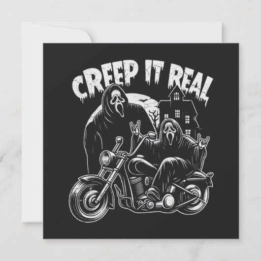 Creep It Real Halloween Biker Ghostface Feestdagenkaart (Voorkant)
