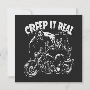 Creep It Real Halloween Biker Ghostface Feestdagenkaart