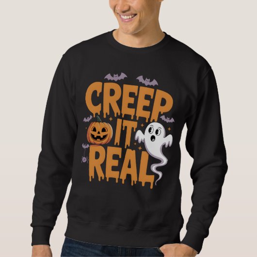 Creep It Real Halloween Ghost Pumpkins en vleermui Trui (Voorkant)