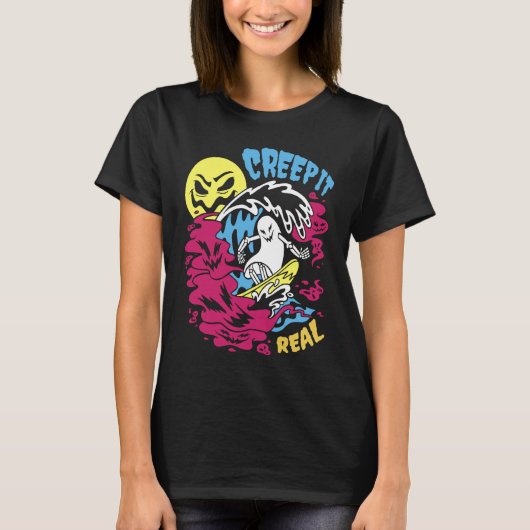 Creep It Real Halloween Men Women Kids Surfing Gho T-shirt (Voorkant)
