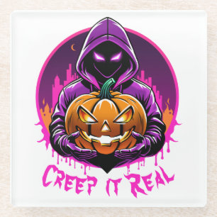Creep it Real, Horror Halloween illustratie Glazen Onderzetter