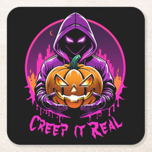 Creep it Real, Horror Halloween illustratie Kartonnen Onderzetters