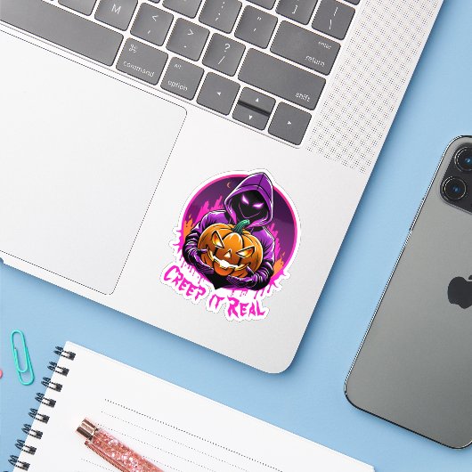 Creep it Real, Horror Halloween illustratie Sticker (Laptop met iPhone)