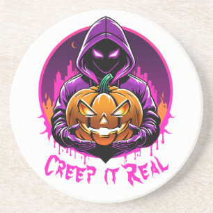Creep it Real, Horror Halloween illustratie Zandsteen Onderzetter