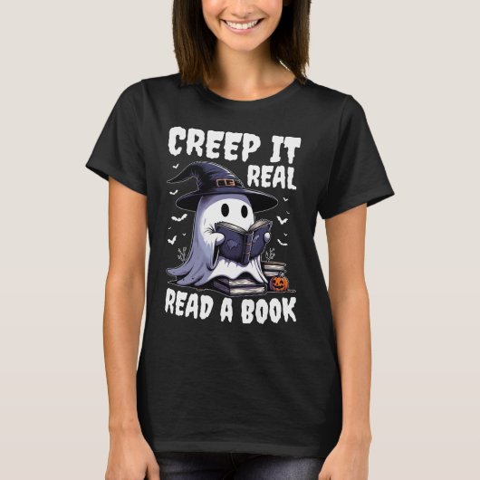 Creep It Real Lees het boek Ghost Halloween T-shirt (Voorkant)