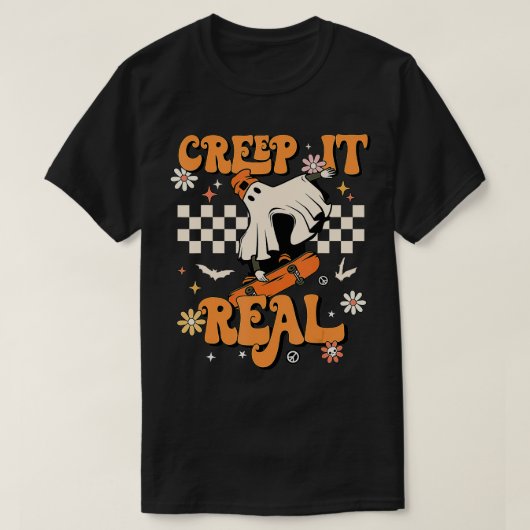 Creep it Real Retro Halloween Party Funny Ghost Sk T-shirt (Design voorkant)