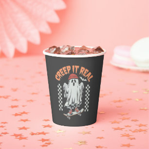 Creep It Real Retro Halloween Schaats Geest Papieren Bekers